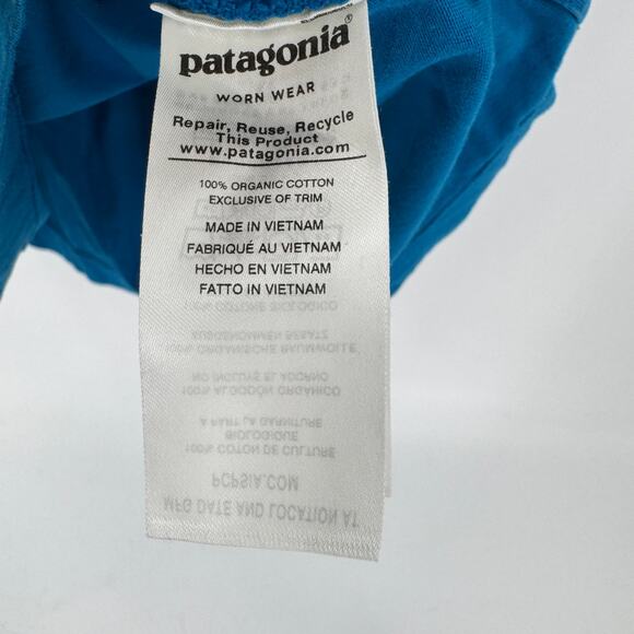 Patagonia Polo Shirt Mens XS  Blue Trout Fitz Roy Organic Cotton Short Sleeve - Picture 5 of 7